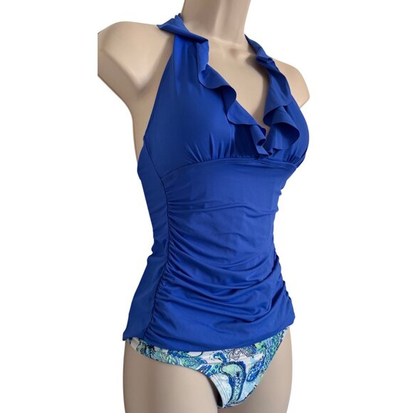 Ralph Lauren Tankini Swim Size 6 Halter Top Print Bottom NWT Blue Ruffle Print B - Picture 12 of 12